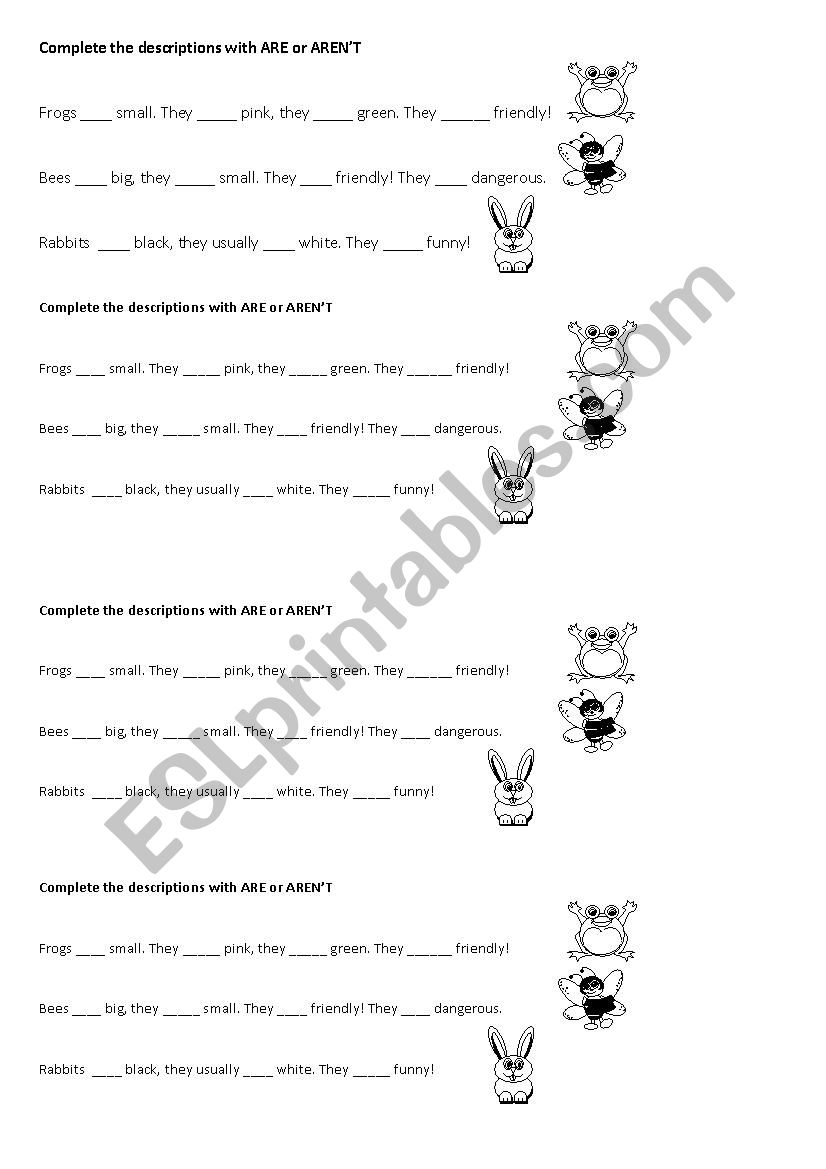 Animals (ARE / ARENT) worksheet