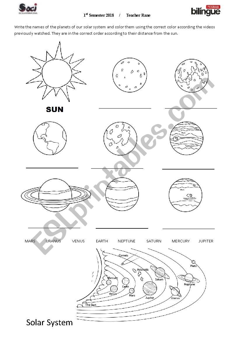 Solar System worksheet