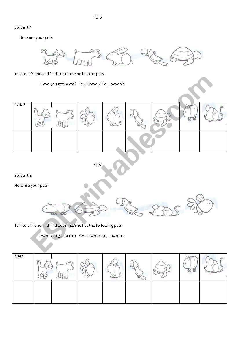 PETS worksheet