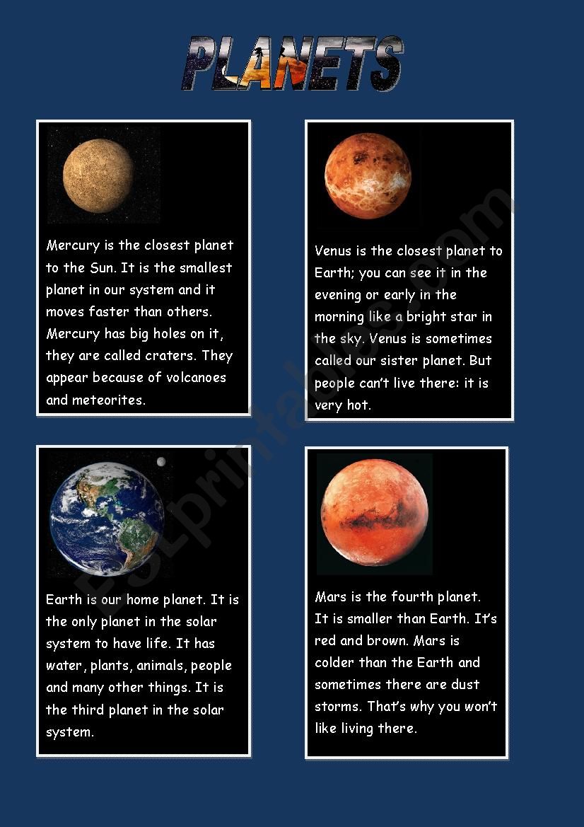 Planets-reading (easy) worksheet