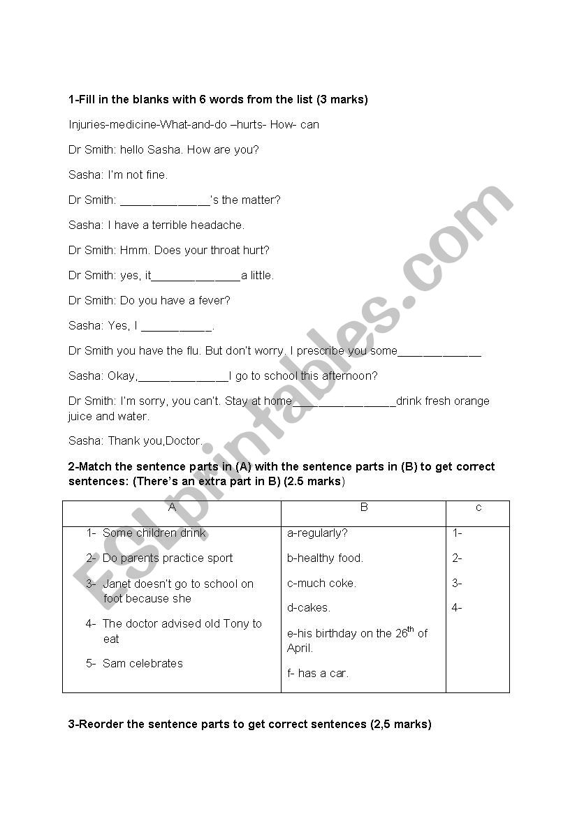 7th form test N° 2 worksheet