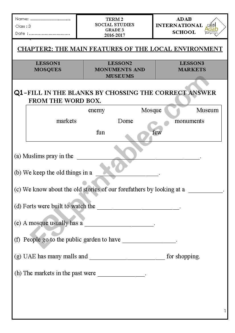 UAE SOCIAL STUDIES worksheet