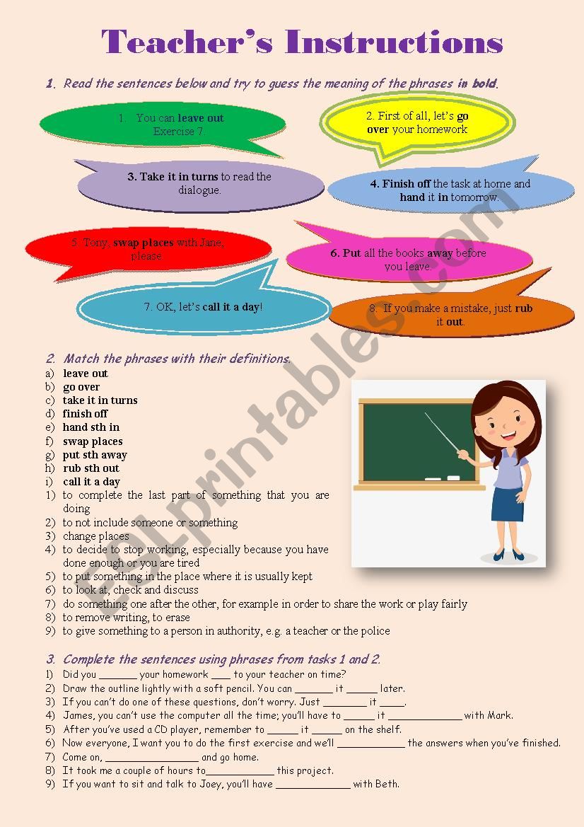 Teachers Instructions worksheet