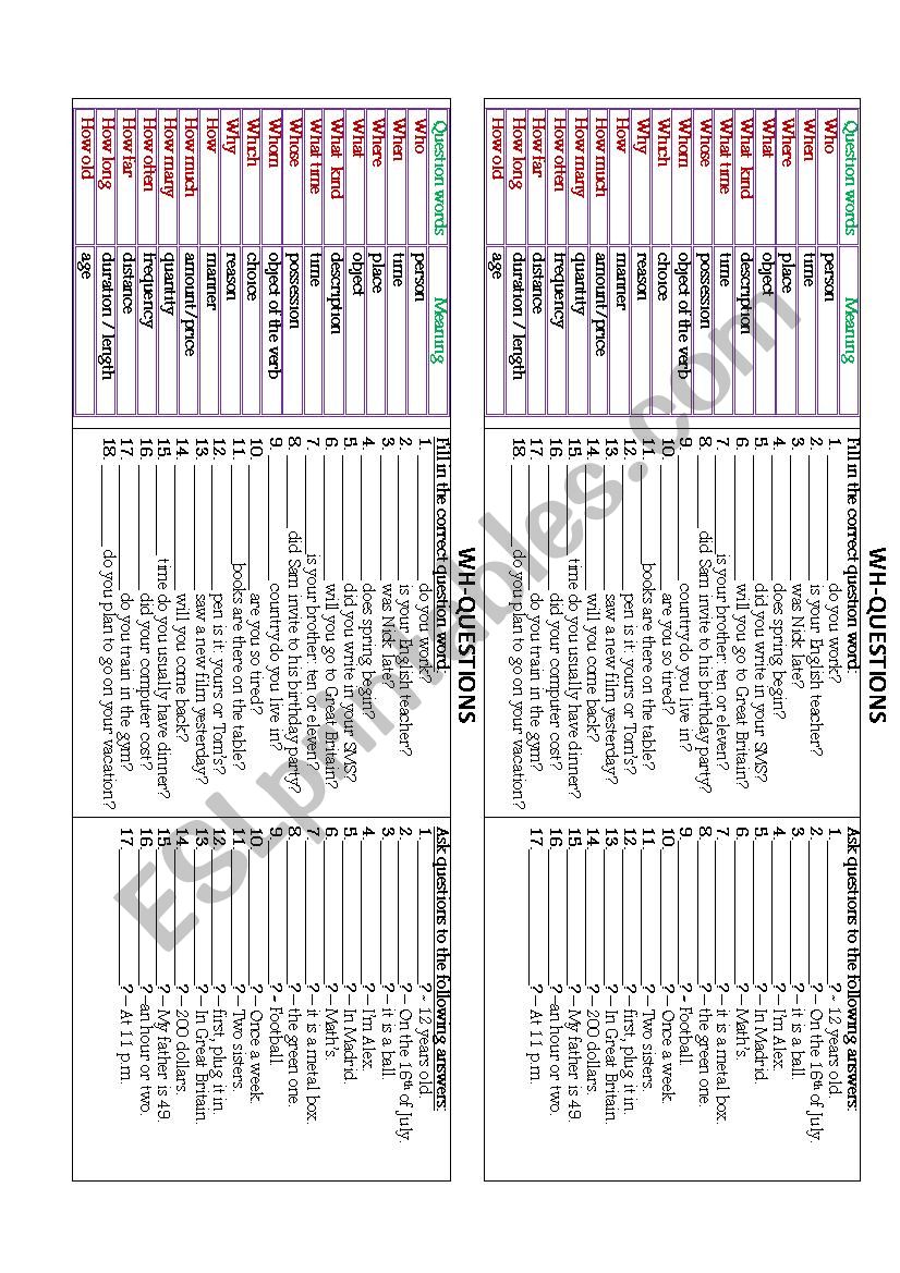 wh questions!! - ESL worksheet by teacher21cr