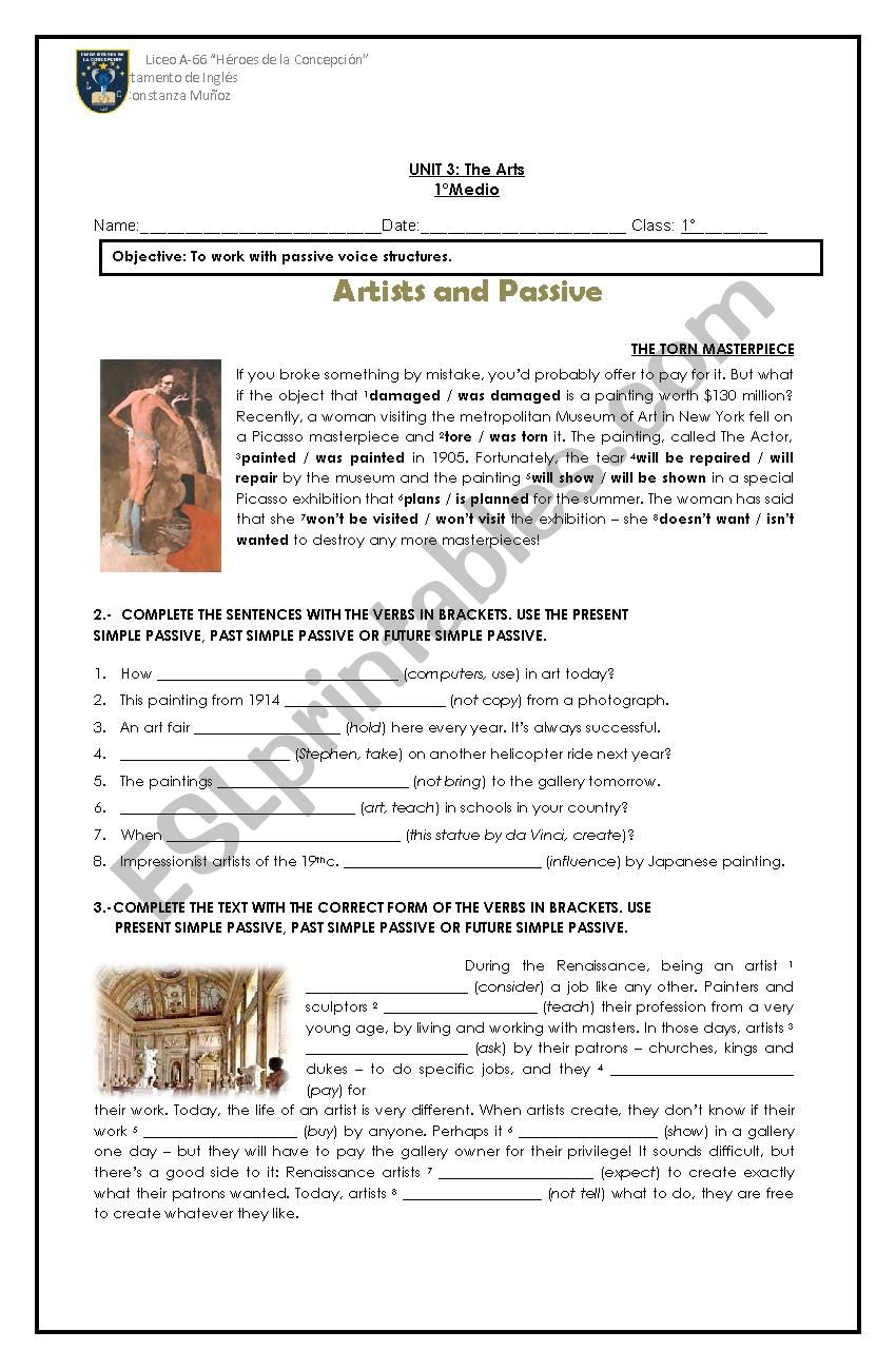 Artist and the passive voice worksheet