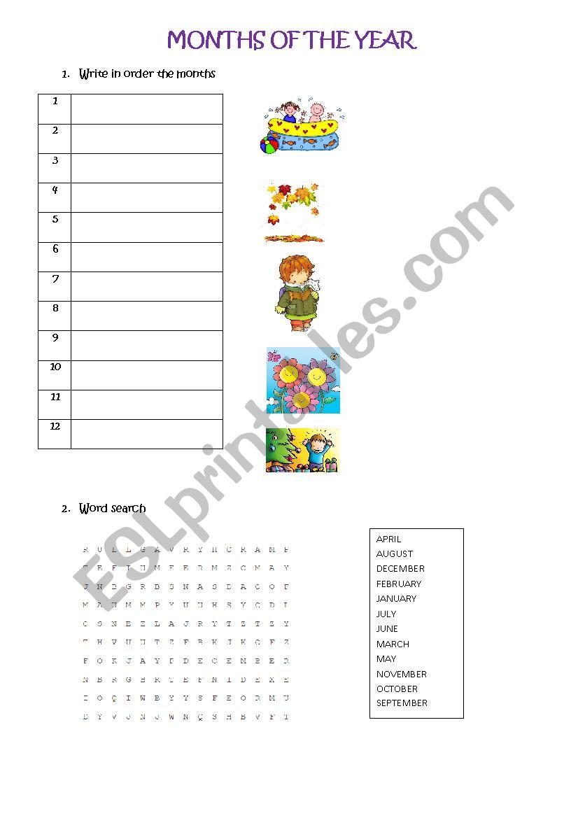 Months worksheet