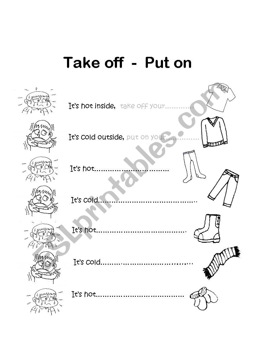 Put on - take off worksheet