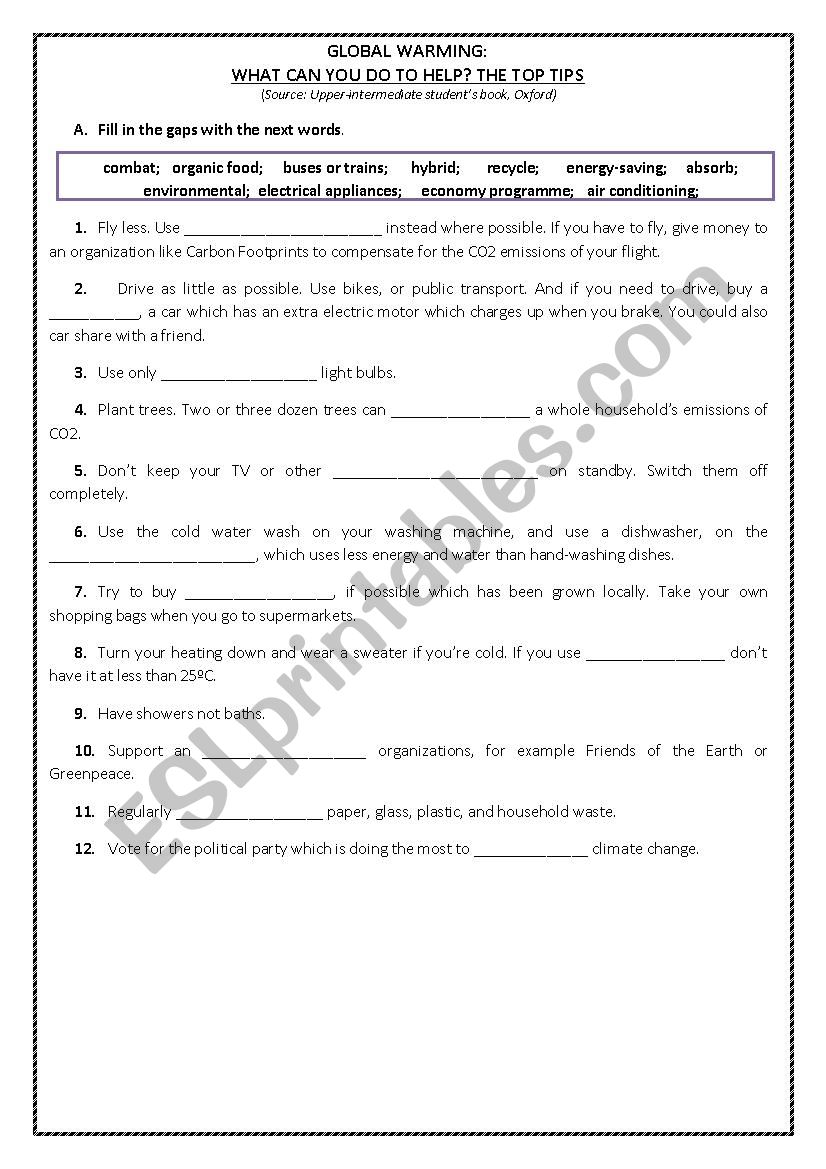 Environment worksheet