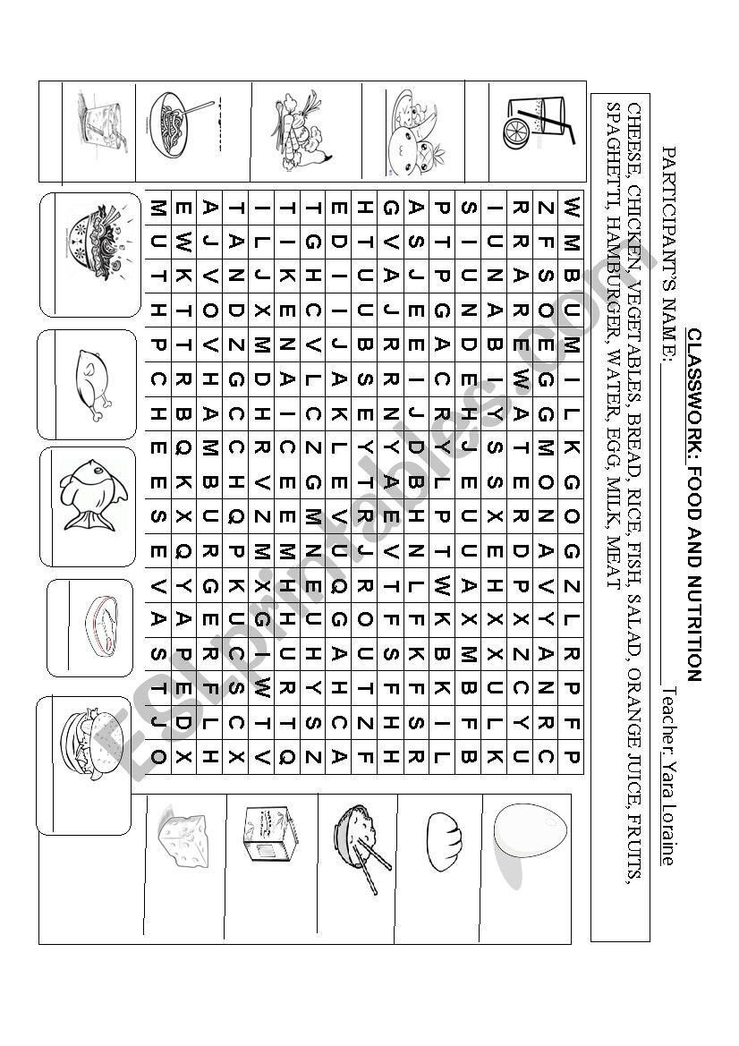 FOOD AND NUTRITION CLASSWORK  worksheet