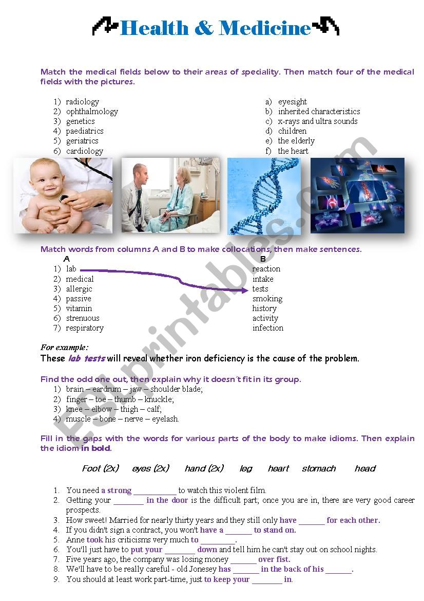 Health Vocabulary worksheet