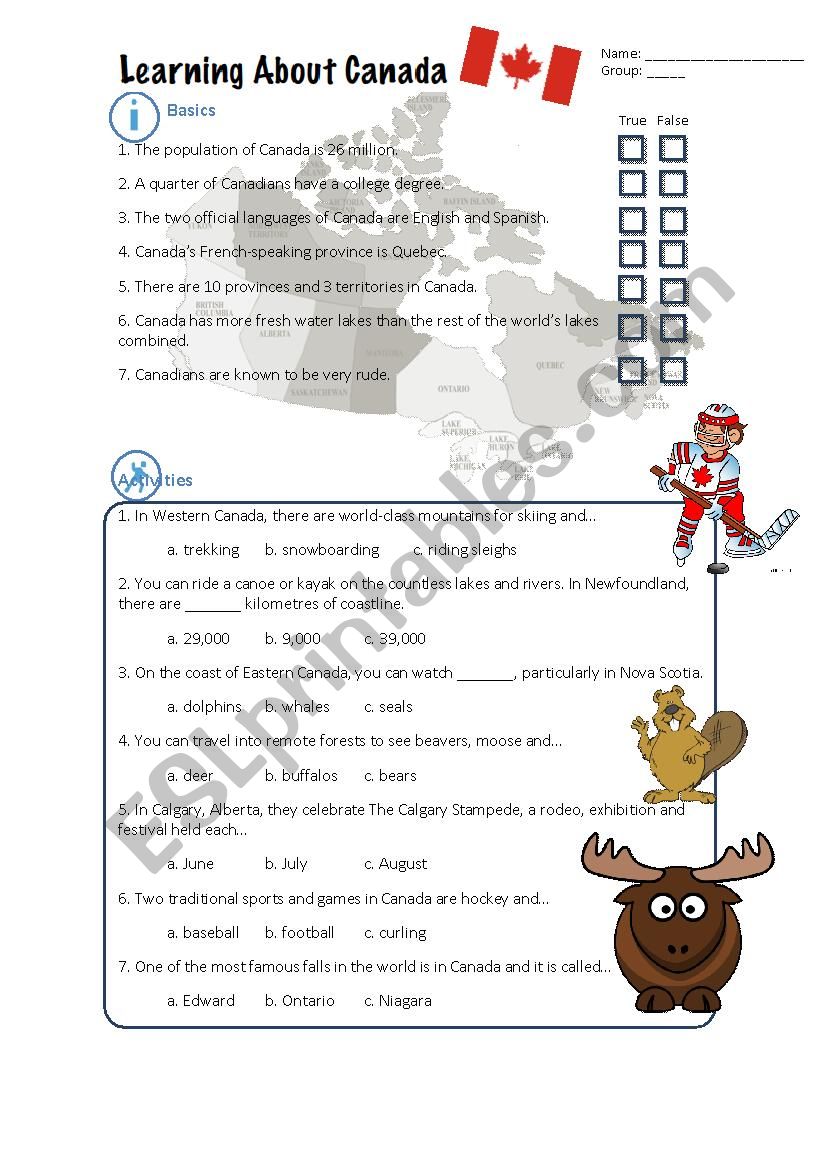 CANADA worksheet