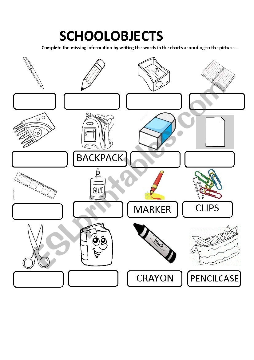 SCHOOL OBJECTS worksheet