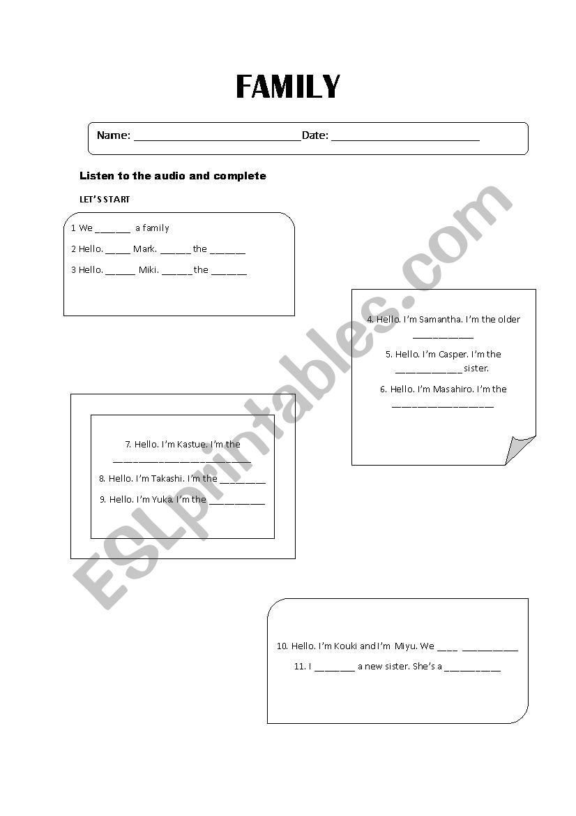 Listening Family members worksheet