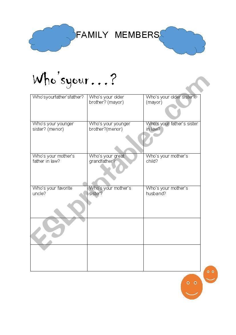 Family members speaking worksheet