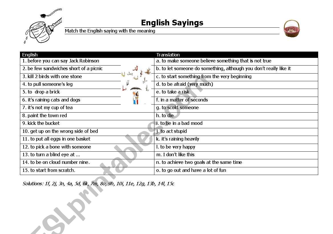 English Sayings worksheet