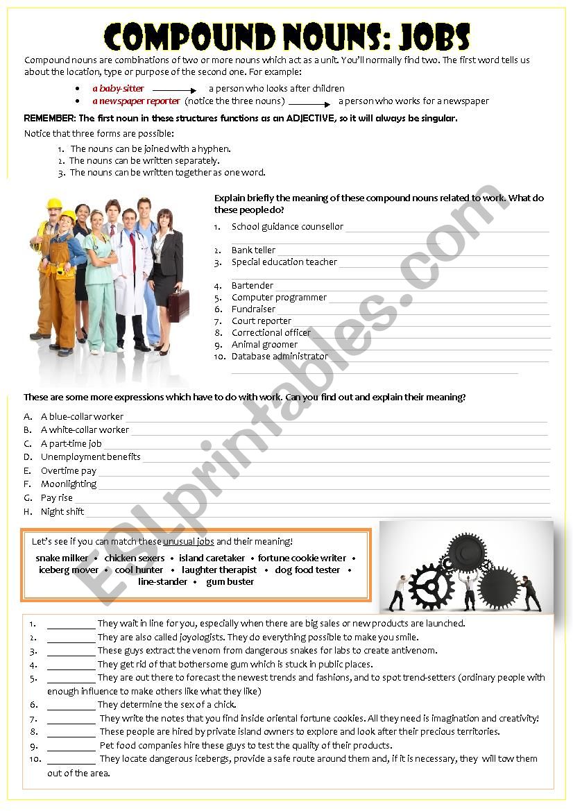 COMPOUND NOUNS: JOBS worksheet