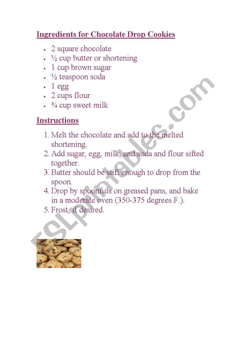 recipe worksheet