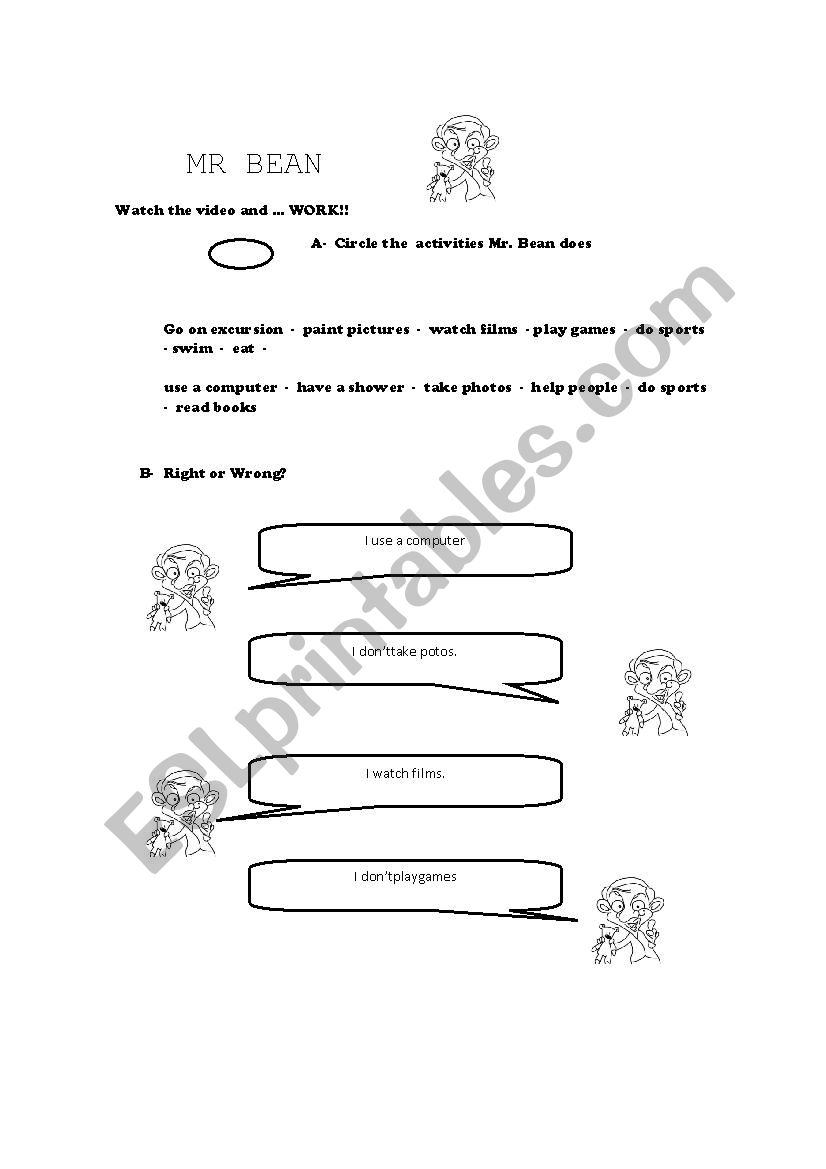 Mr Bean worksheet