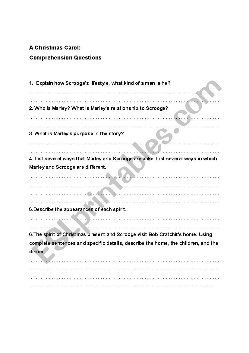 Christmas Carol Comprehension Questions