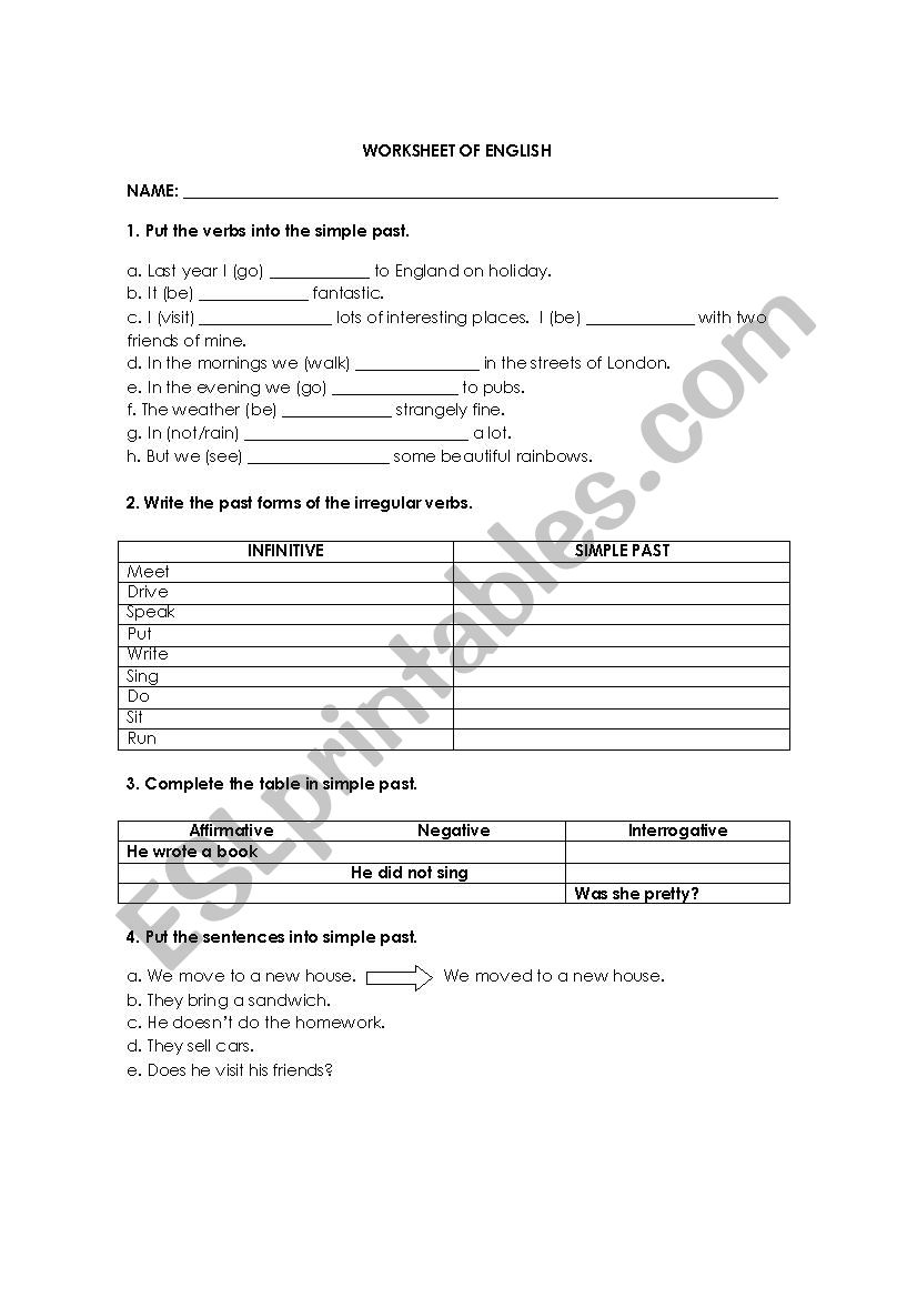 Past Simple worksheet