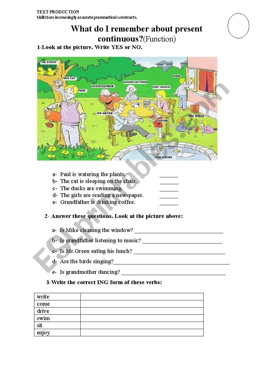 PRESENT CONTINUOUS EXAM worksheet