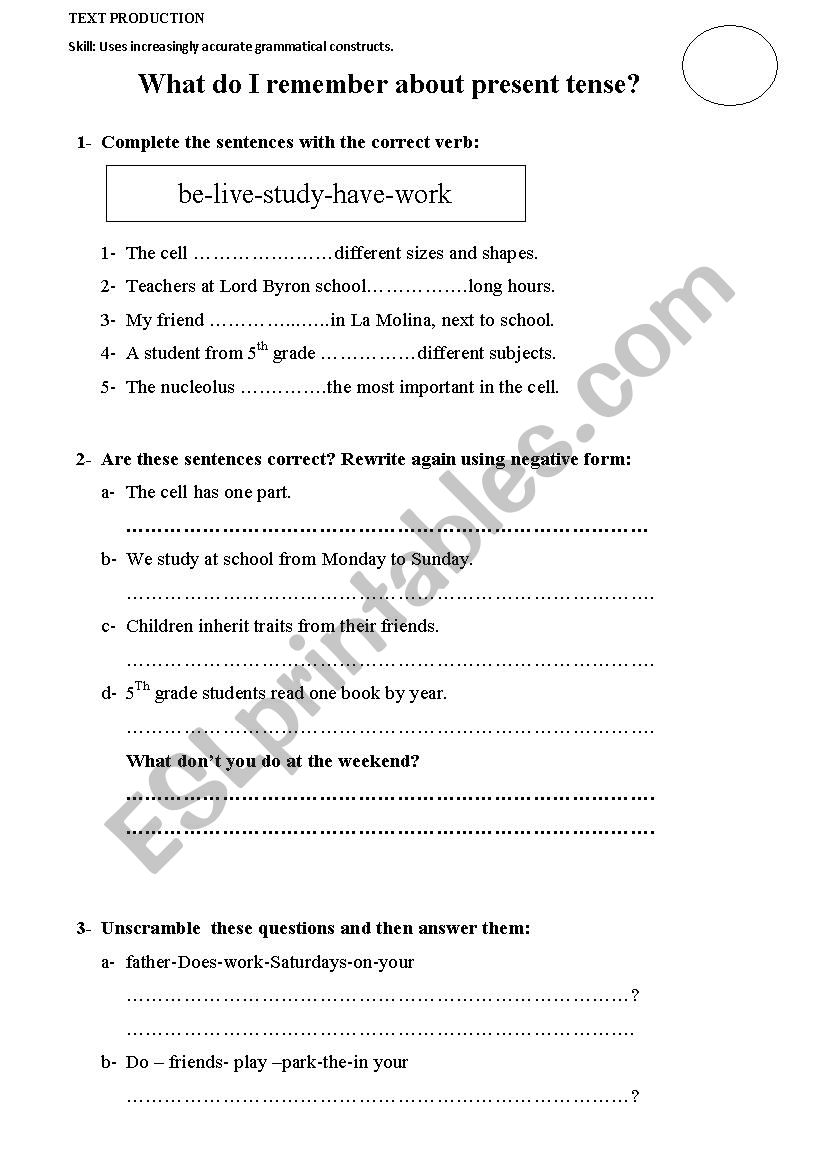 PRESENT SIMPLE EXAM worksheet
