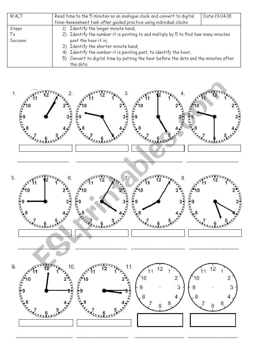 time to the 5 minutes worksheet