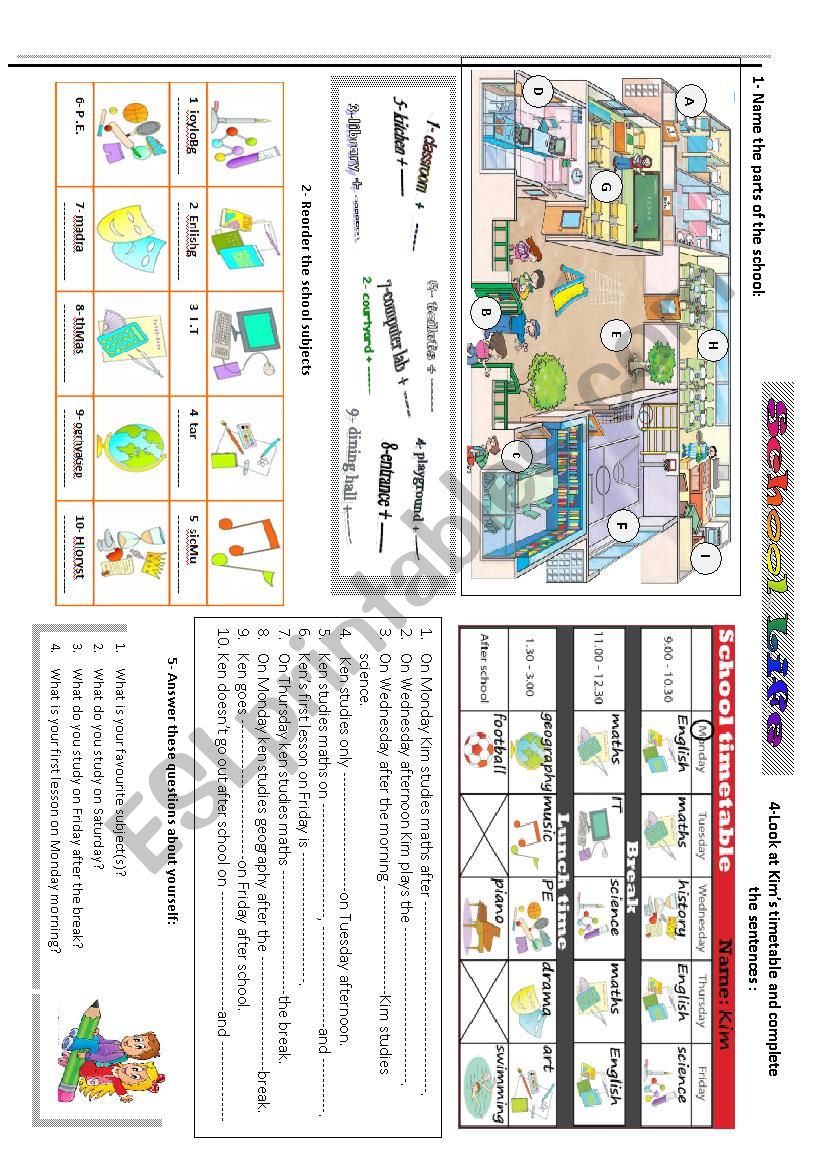 school: places, subjects and timetable