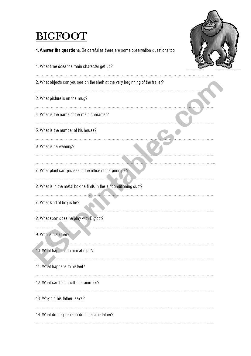 THE SON OF BIGFOOT TRAILER worksheet