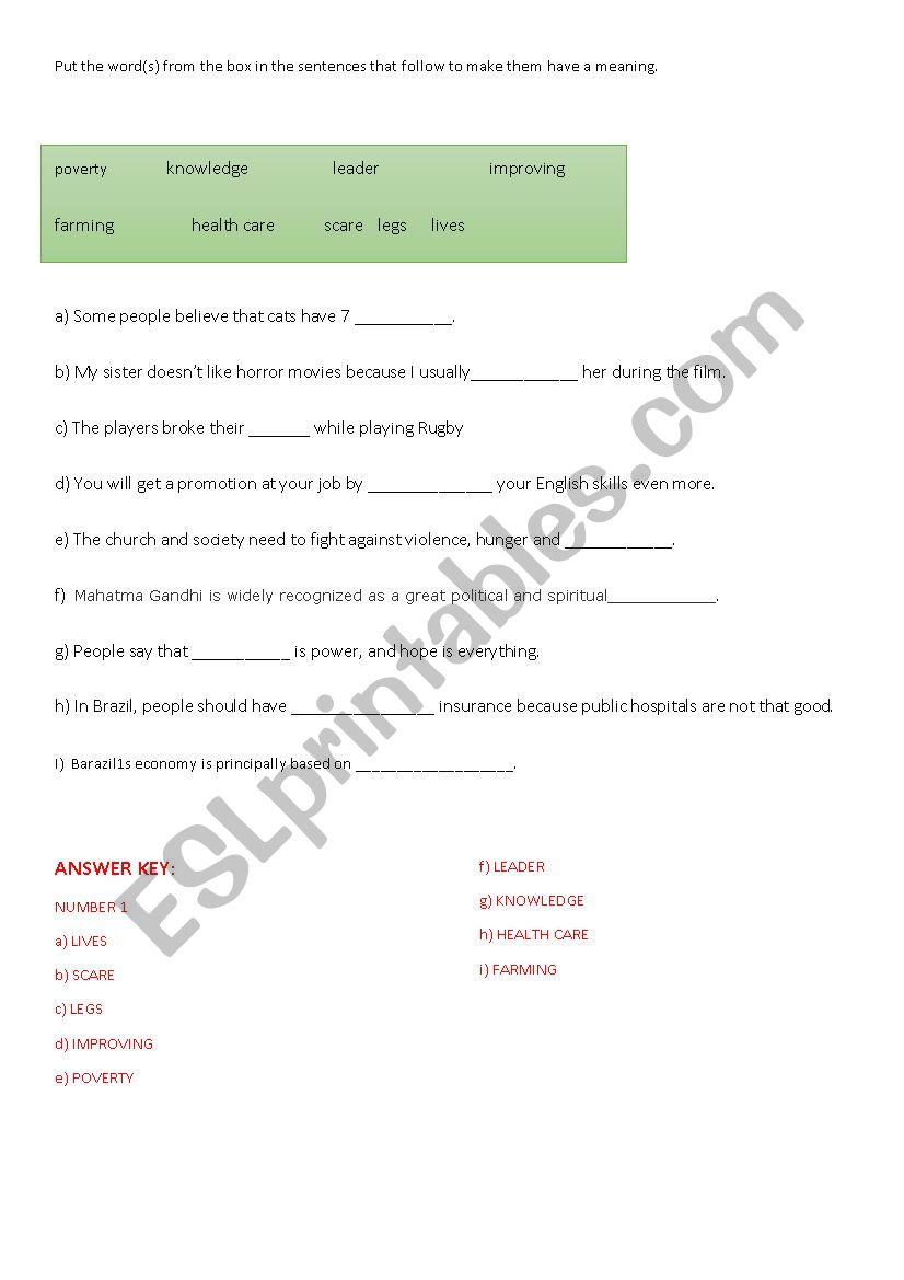 Vocabulary exercise II worksheet