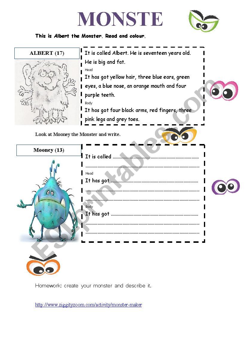 MONSTERS worksheet