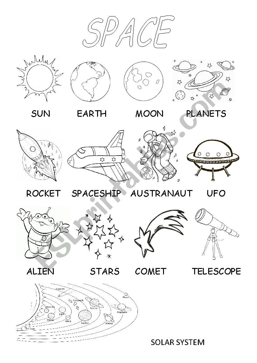 Space-vocabulary/writing worksheet