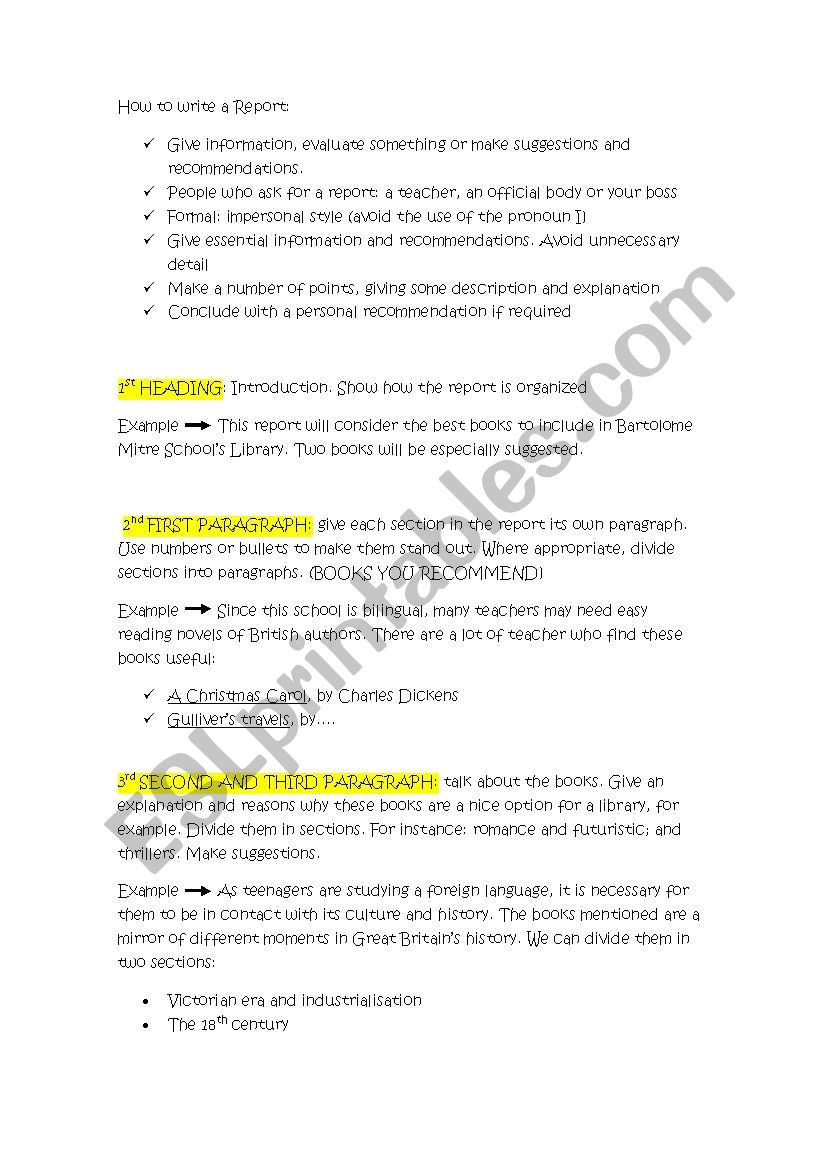 How to write a report - ESL worksheet by macarenamartinez