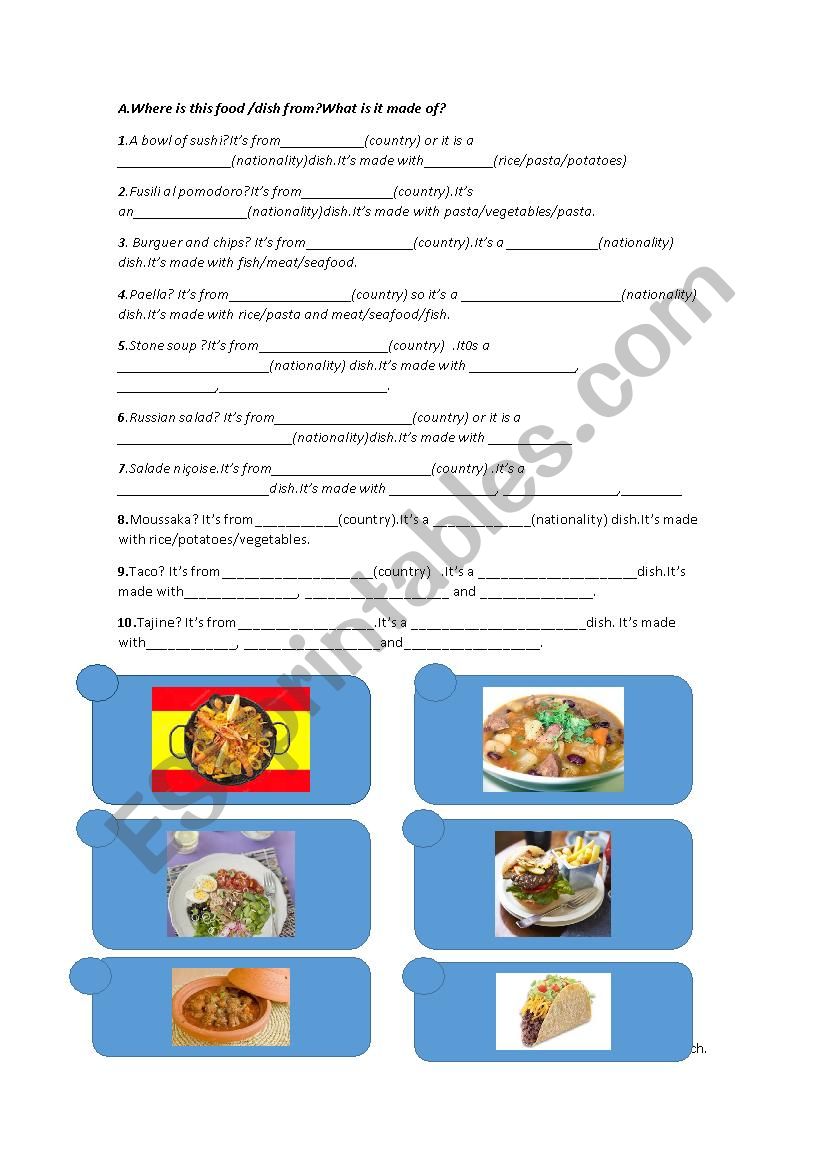 Food from different countries worksheet