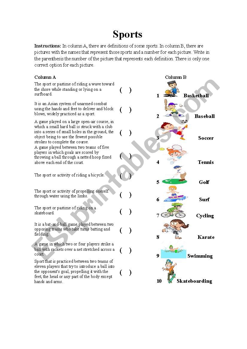 Sports worksheet