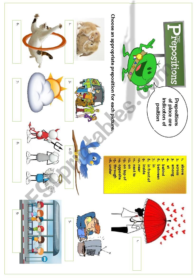 PREPOSITIONS OF PLACE worksheet