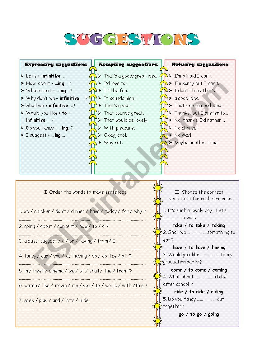 MAKING SUGGESTIONS worksheet