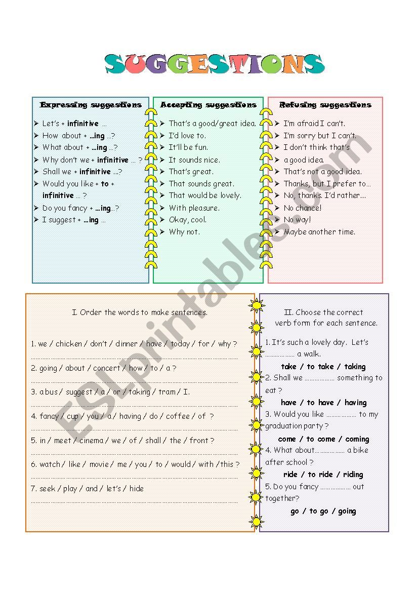 MAKING SUGGESTIONS worksheet