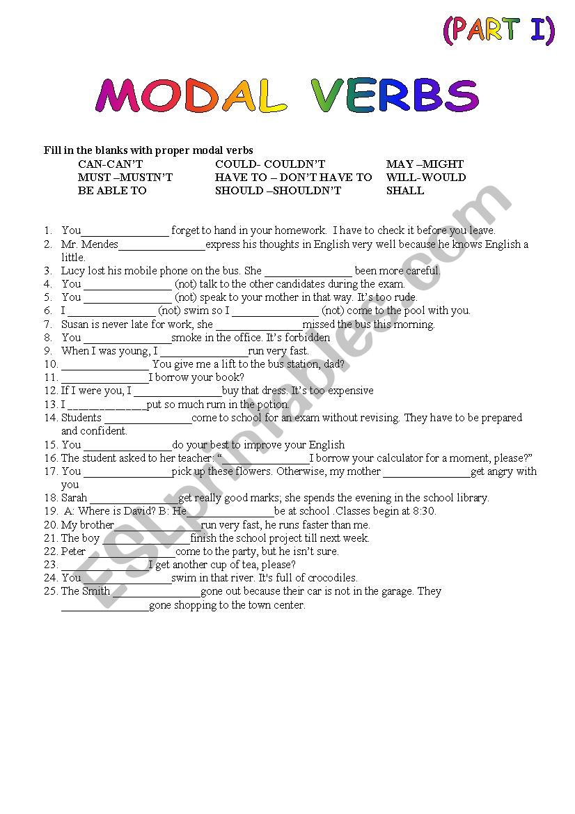 MODAL VERB (PART I) worksheet