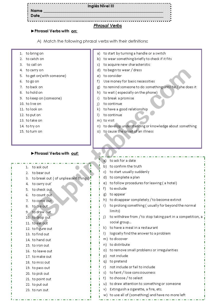 Phrasal verbs worksheet