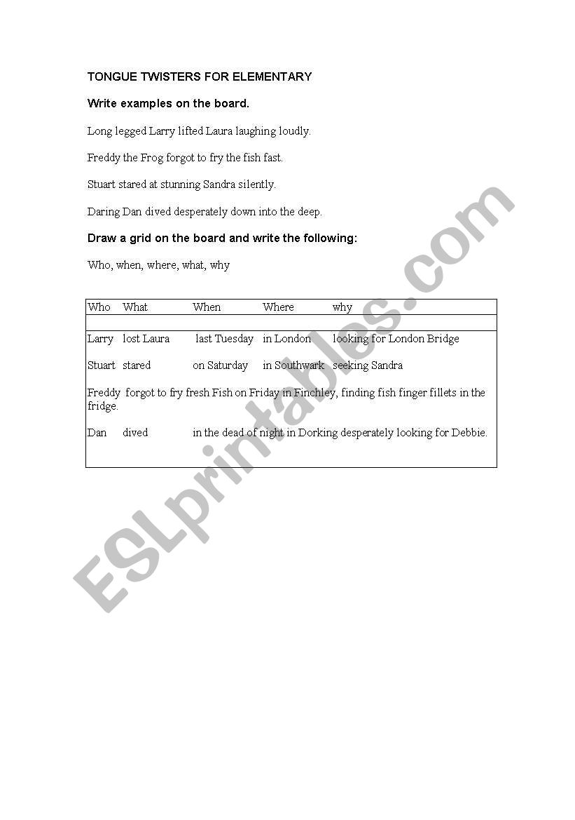 TONGUE TWISTERS worksheet