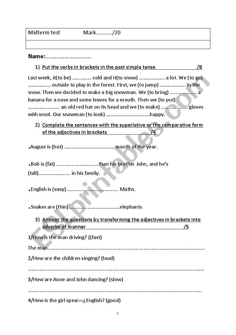 7th form grammar revision worksheet
