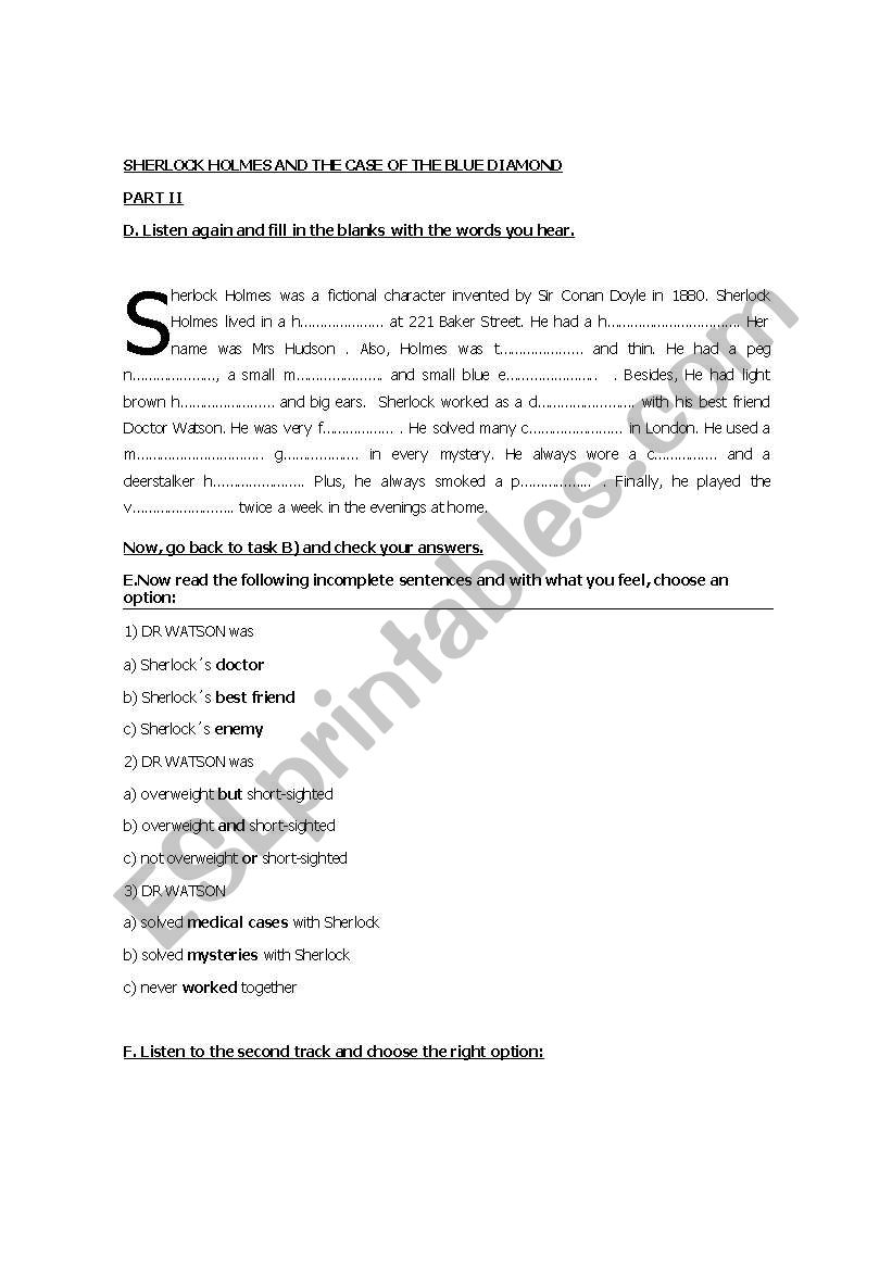 SHERLOCK HOLMES worksheet