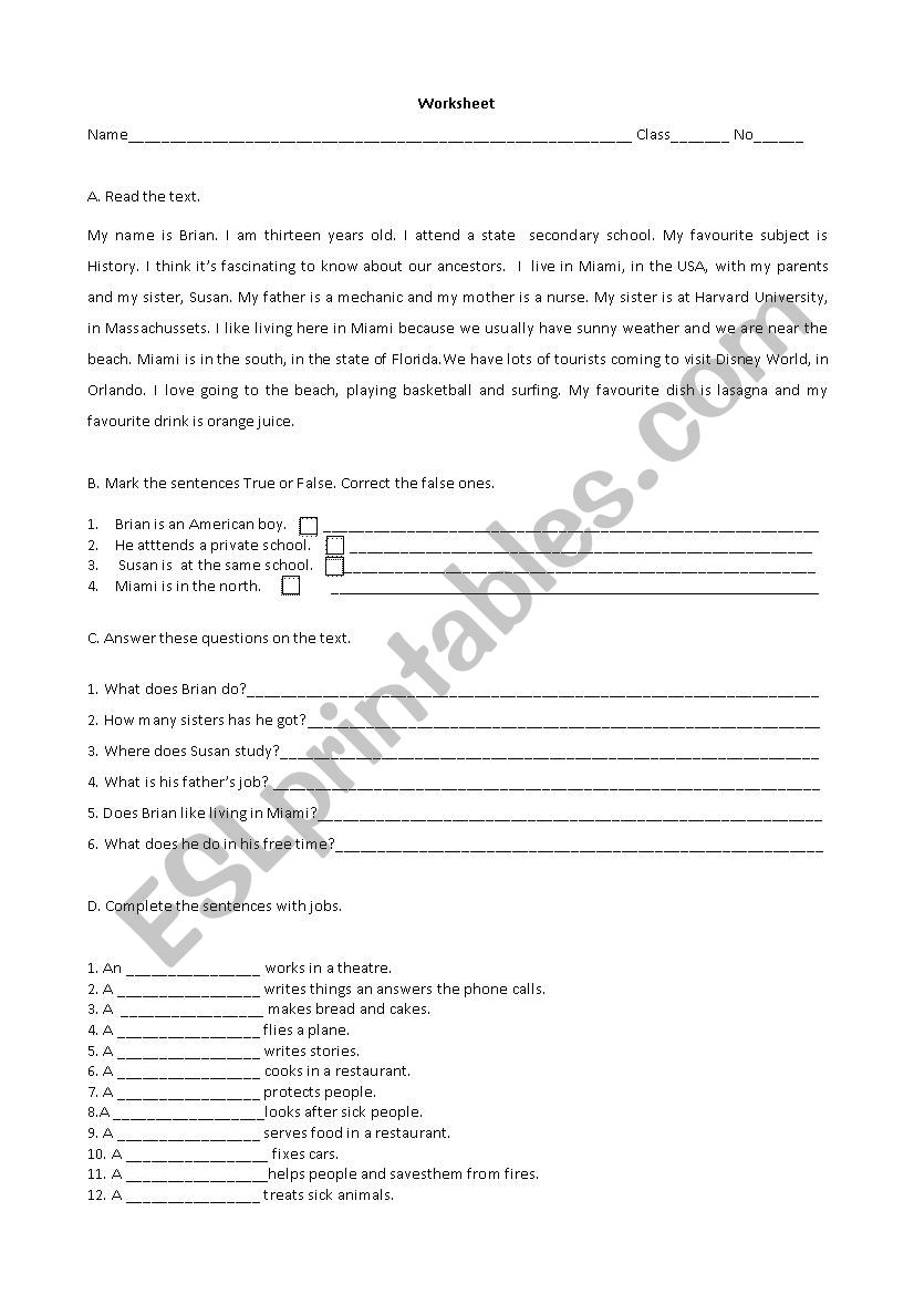 vocabulary and grammar worksheet