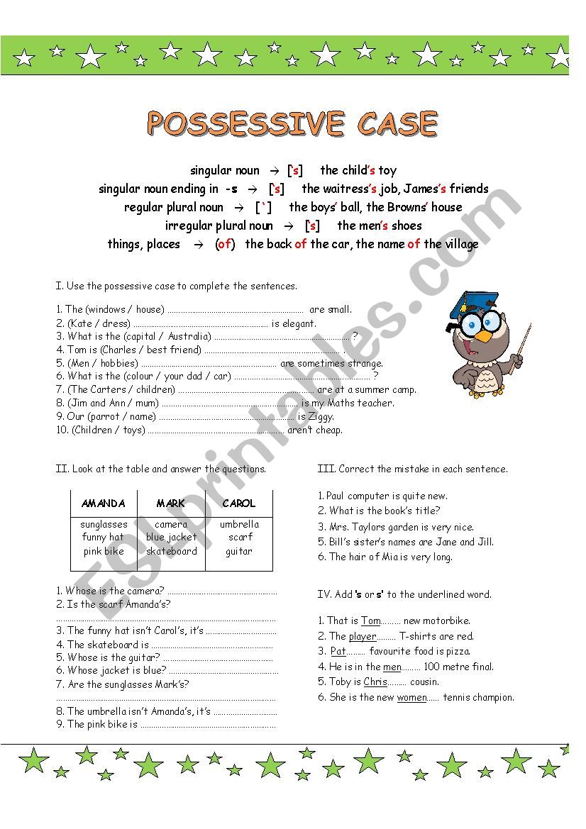 POSSESSIVE CASE worksheet