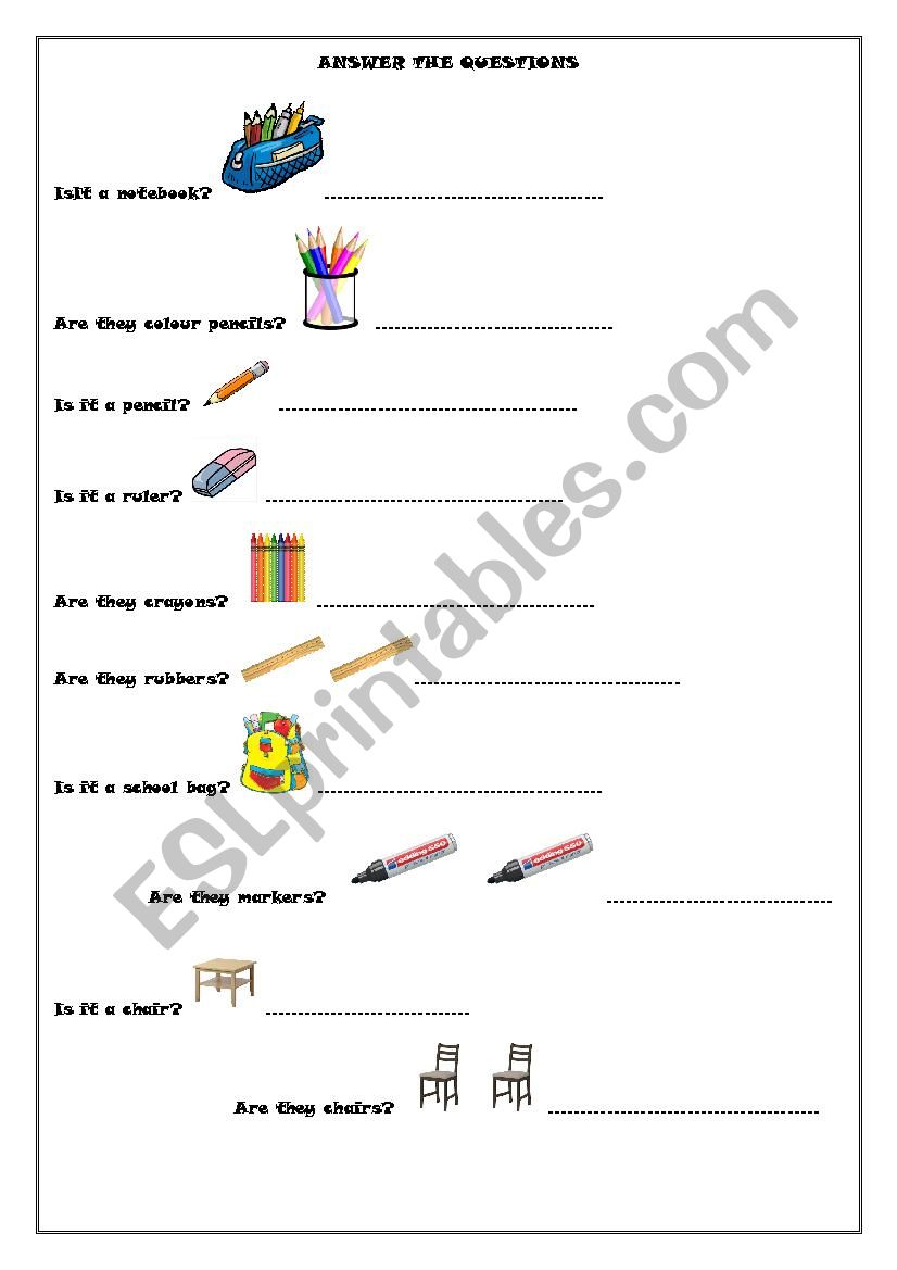 School Object questios worksheet