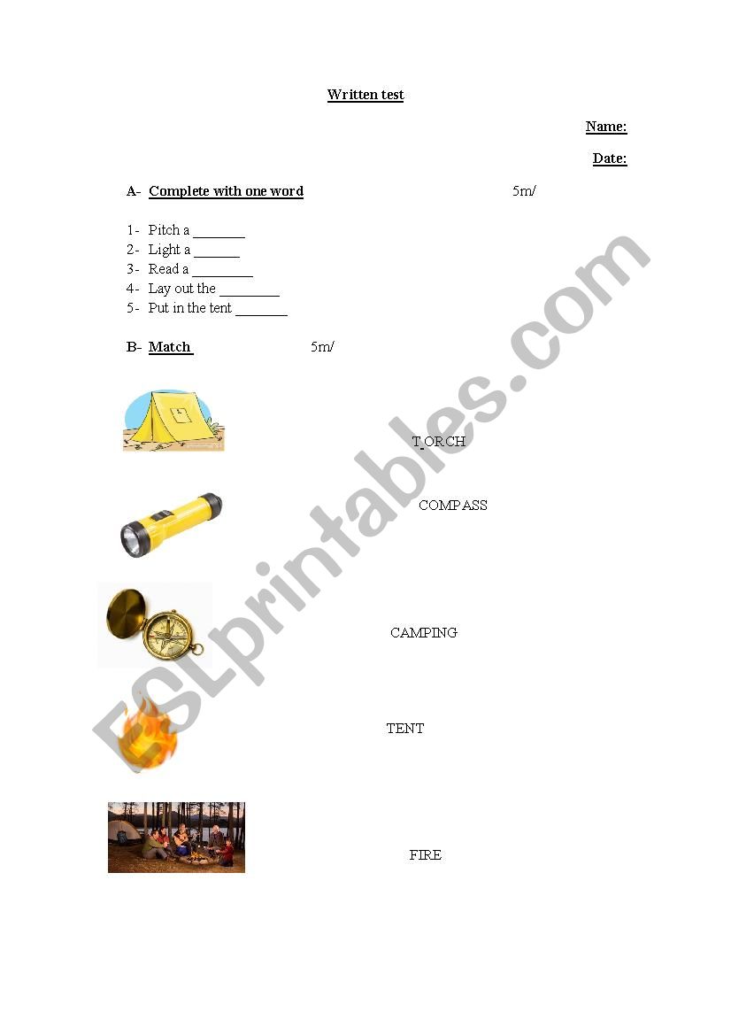 Camping worksheet