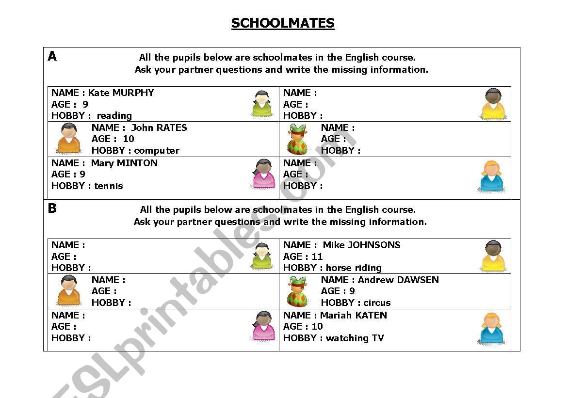 Schoolmates worksheet