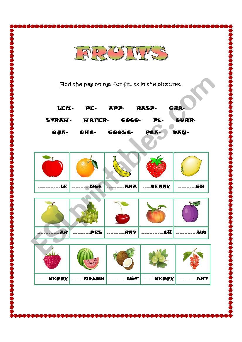 FRUITS worksheet