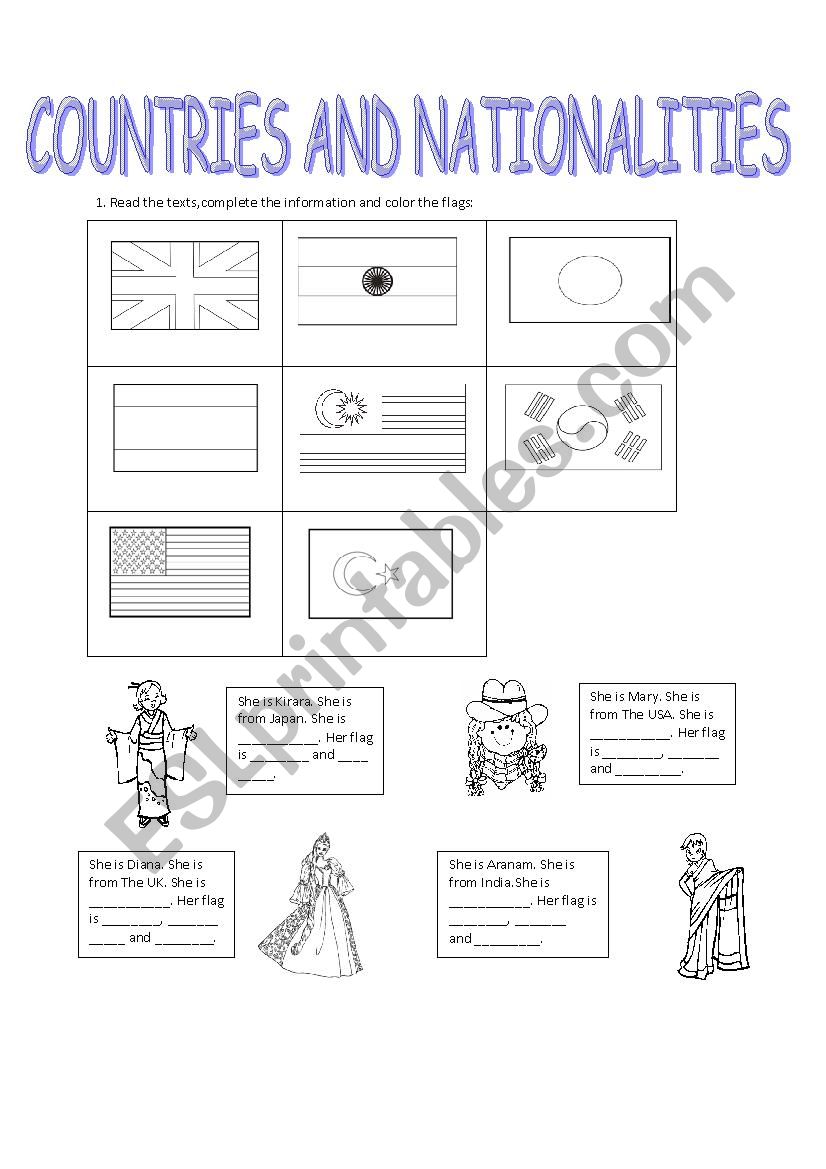 Countries and nationalities worksheet